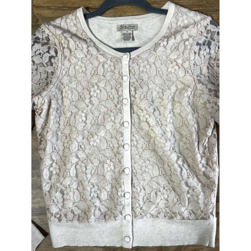 Lucky Brand Lace Button Up Cardigan Sweater Size Small boho Secretary Dainty - Picture 3 of 8